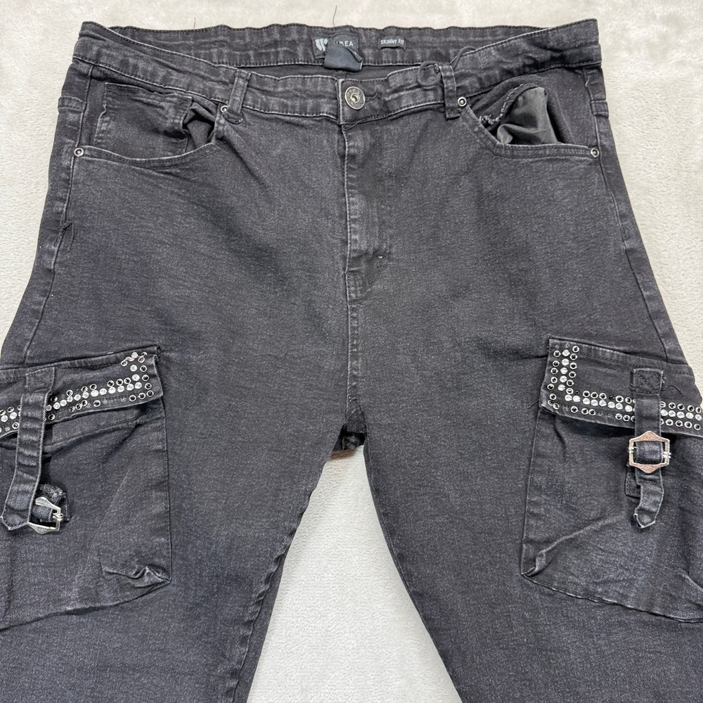 Waimea Jeans Mens 42x32 Black Slim‎ Straight Distressed Streetwear Preppy Denim